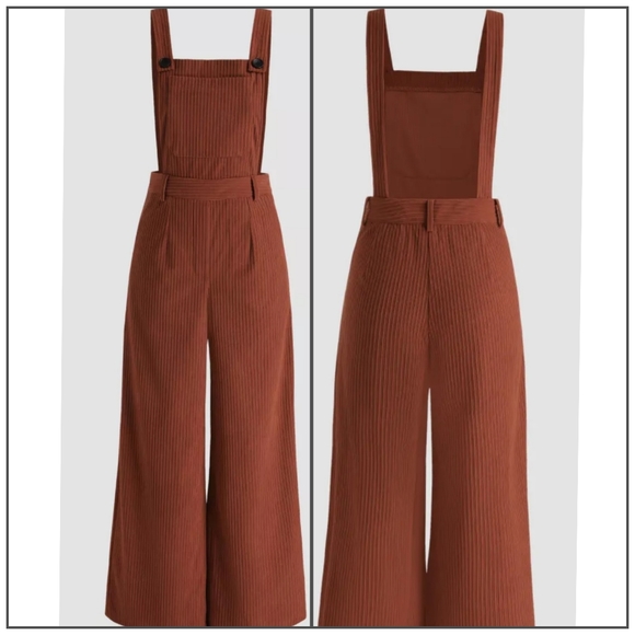 Burnt Orange Corduroy Jumpsuit Overalls Wide Leg XL - Picture 1 of 13